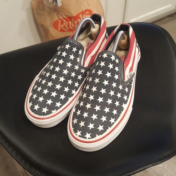 american flag vans slip on